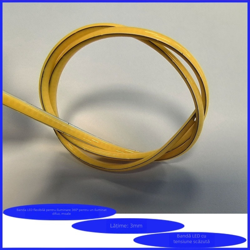 Bandă flexibilă LED COB, 3 mm dublă față, tensiune redusă, LED COB în ambalaj, iluminare liniară pentru interior și exterior