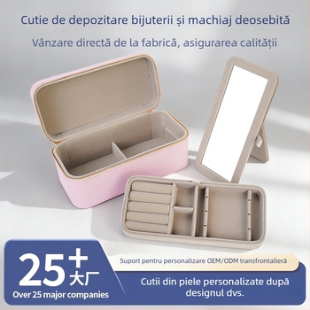 Casetă de bijuterii din piele PU, cu două niveluri – portabilă, organizator personalizabil pentru inele și coliere