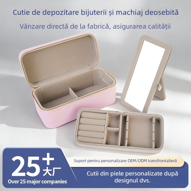 Casetă de bijuterii din piele PU, cu două niveluri – portabilă, organizator personalizabil pentru inele și coliere