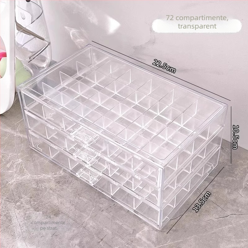 Cutie pentru bijuterii cu compartimente în mai multe niveluri pentru cercei și coliere, sertar cu protecție împotriva oxidării, material plastic, stil casual