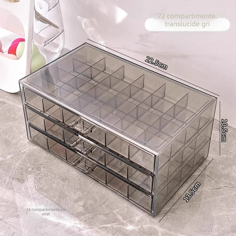 Cutie pentru bijuterii cu compartimente în mai multe niveluri pentru cercei și coliere, sertar cu protecție împotriva oxidării, material plastic, stil casual