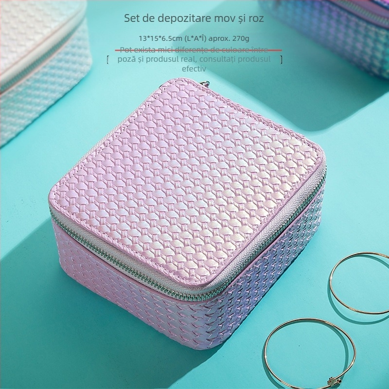 Geantă din piele PU pentru bijuterii, cu fermoar și compartimente, stil clutch, personalizabilă