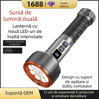 Lanternă de camping cu LED COB, nouă moduri de iluminare, alimentare manuală, încărcare rapidă, peste 350 lm