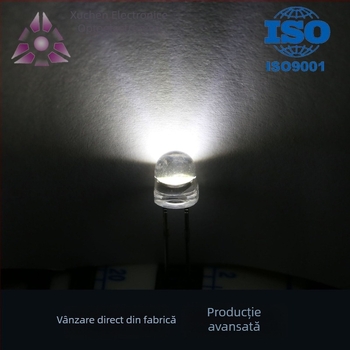 Perle LED 5 mm, model F5, montare dreaptă, 2.8–3.2 V, 20 mA, 0.2 W, fascicul 60°, flux luminos 7–8 lm