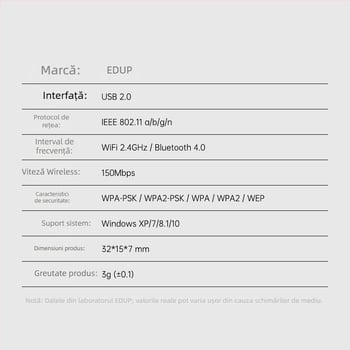 EDUP EP-N8568 Card USB Wireless de rețea cu Bluetooth - 2.4 GHz, 150 Mbps, IEEE 802.11b/g/n