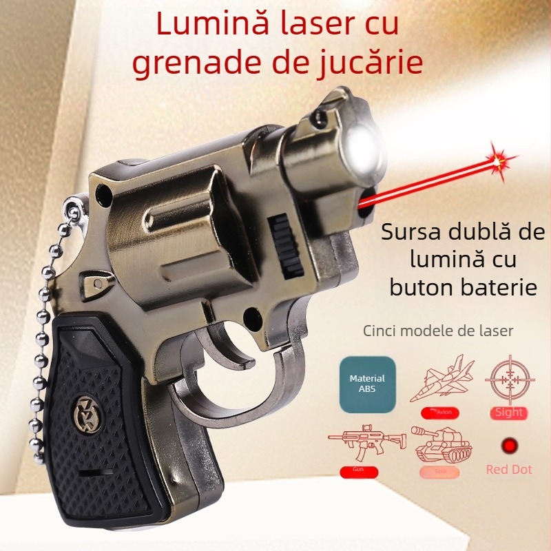 Pistol-jucărie 6 în 1 cu LED, laser și infraroșu, breloc — 5W, baterii 3x AG13, rază până la 50 m