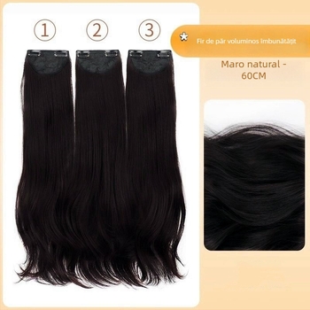 Perucă cu trei secțiuni micro-rol, capac invizibil, bucle lungi, volum, lungime 50–60 cm, fibră sintetică rezistentă la căldură, nu se poate vopsi