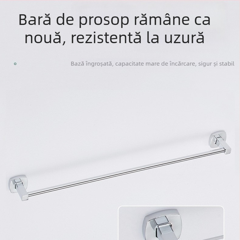 Set accesorii baie din aliaj de zinc cu placare electrolitică — șase piese: bară prosoape, suport hârtie igienică, plasă săpun; stil modern minimalist
