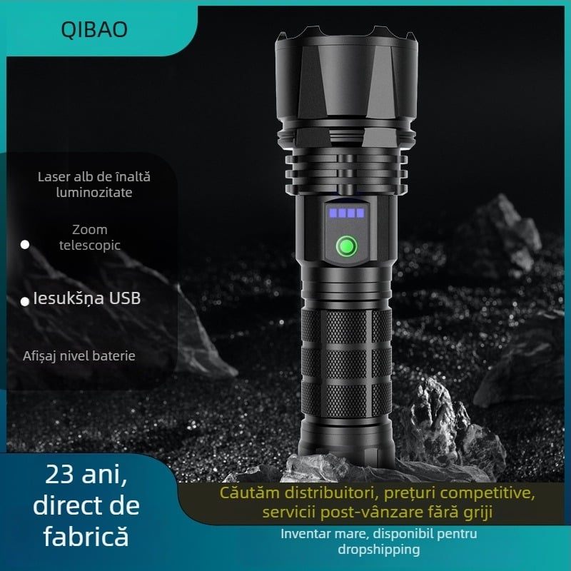 Fenar cu laser, afișaj de putere, încărcare USB-C rapidă, 20W, impermeabil (baterie 18650, rază 100–200 m)