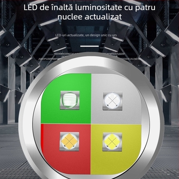 Lanternă LED cu magnet, încărcare USB, baterie 2000 mAh, rază de iluminare 100–200 m