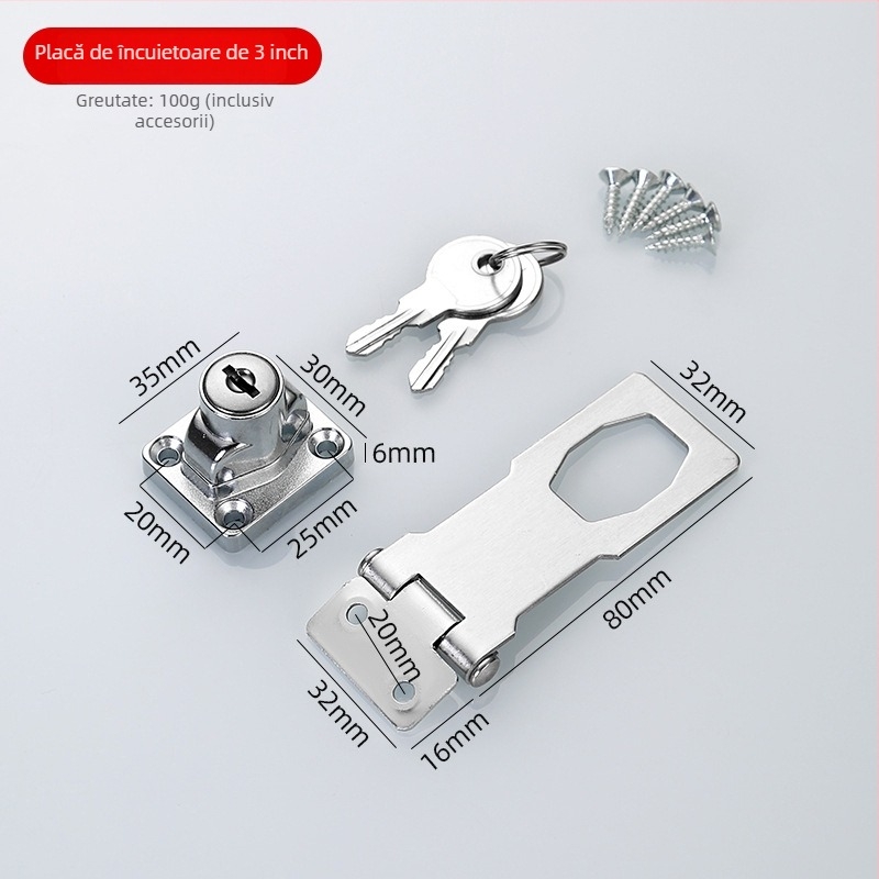 Încuietoare pentru sertare din oțel inoxidabil cu aliaj de zinc, model Lock plate, pentru dulapuri de dosare, frigidere, garderobe și sertare