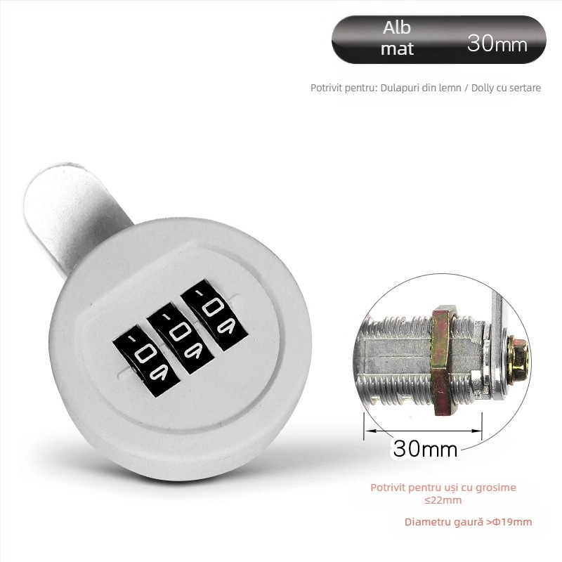 Încuietoare cu limbă, 3 poziții, pentru dosare și dulapuri | Plastic + aliaj | Stil modern minimalist