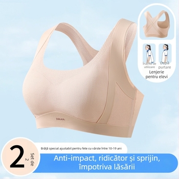 Sutien pentru corectarea posturii pentru adolescente, din viscoză respirabilă, cupă completă cu cupă turnată ultra-subțire, căptușeală din nailon, bretele fixe, susținere superioară și confort pentru vârsta 12–15 ani