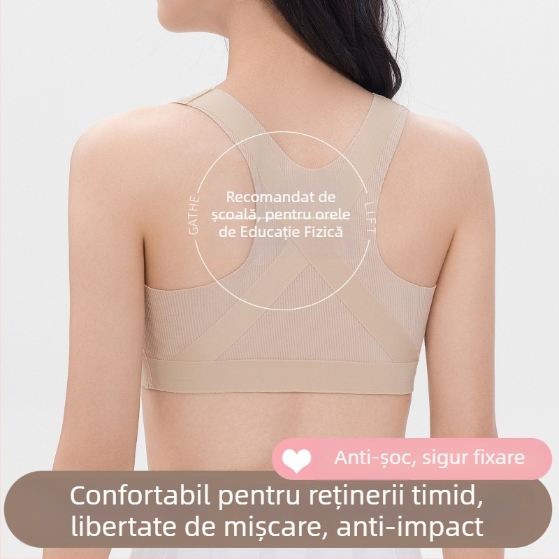 Sutien pentru corectarea posturii pentru adolescente, din viscoză respirabilă, cupă completă cu cupă turnată ultra-subțire, căptușeală din nailon, bretele fixe, susținere superioară și confort pentru vârsta 12–15 ani