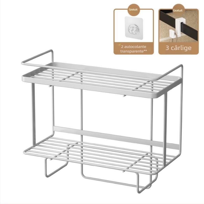 Raft metalic cu două etaje deasupra toaletei, montat la podea, fără găuri, organizator baie pentru rezervorul de la toaletă