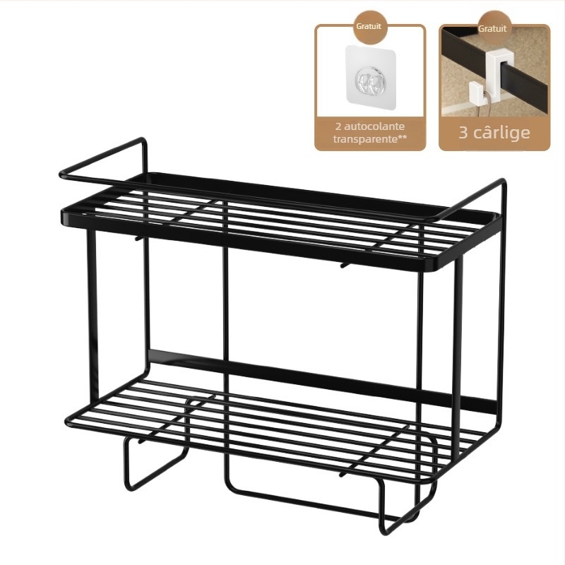 Raft metalic cu două etaje deasupra toaletei, montat la podea, fără găuri, organizator baie pentru rezervorul de la toaletă