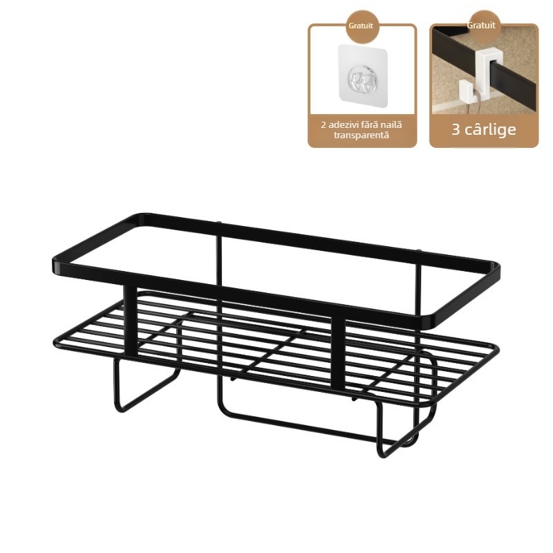 Raft metalic cu două etaje deasupra toaletei, montat la podea, fără găuri, organizator baie pentru rezervorul de la toaletă