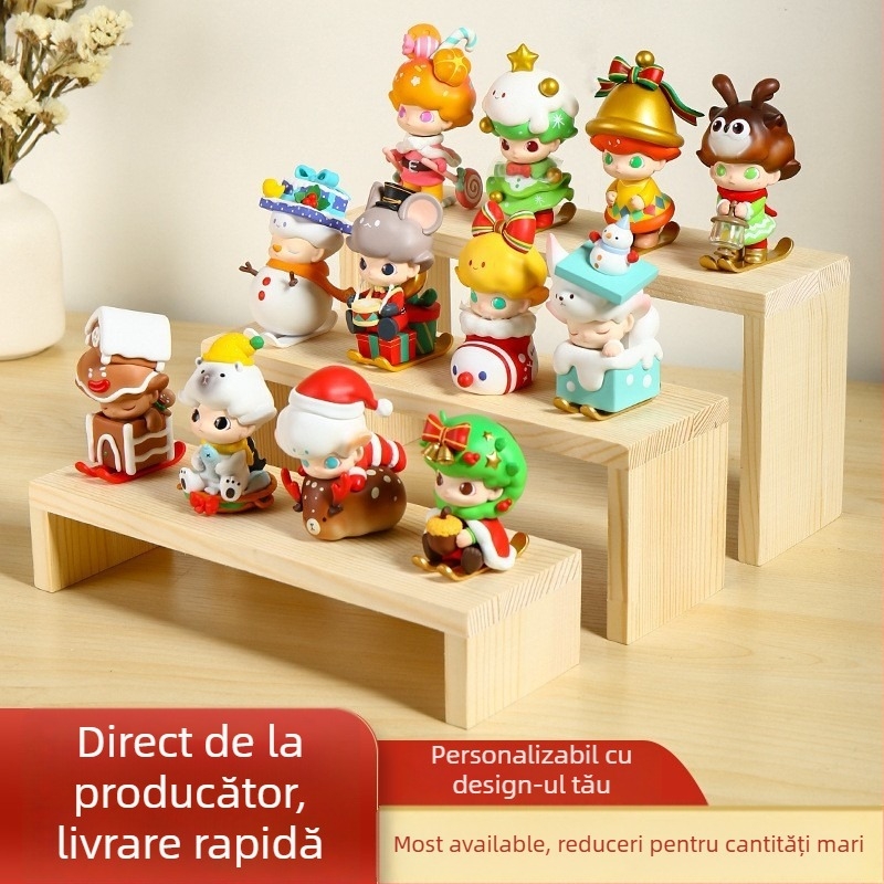 Raft de expunere din lemn în formă U pentru jucării și cutii blind | Desktop, Un singur nivel, Stil clasic chinoiserie