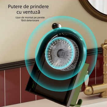 Suport pentru periuțe de dinți cu ventuză, montare pe perete, din plastic, spațiu pentru paharul de clătire, imprimare logo disponibil