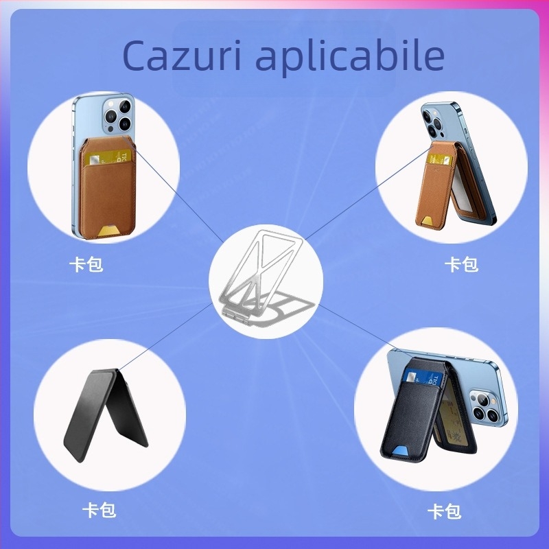 Suport pentru card magnetic pentru telefon, cu balama amortizoare și balama rotativă de 170°, suport pentru Power Bank