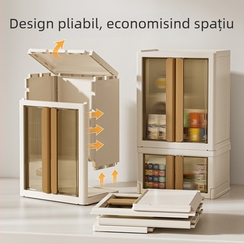 Cutie de depozitare pentru birou – pliabilă, cu capac, stivabilă, protecție împotriva prafului | Model XH-HE075/082; Material: PP+PS+HIPS (100% material nou); Stil: lux ușor