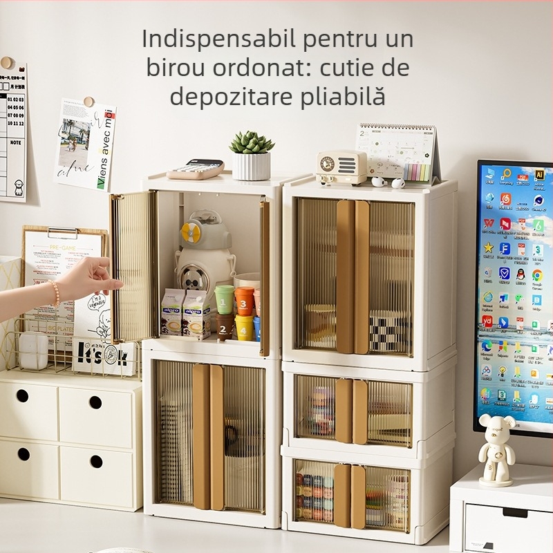 Cutie de depozitare pentru birou – pliabilă, cu capac, stivabilă, protecție împotriva prafului | Model XH-HE075/082; Material: PP+PS+HIPS (100% material nou); Stil: lux ușor