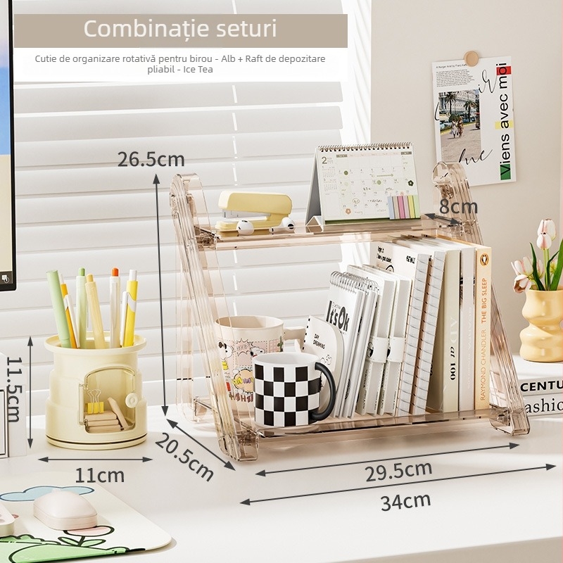 Cutie de depozitare pentru birou – pliabilă, cu capac, stivabilă, protecție împotriva prafului | Model XH-HE075/082; Material: PP+PS+HIPS (100% material nou); Stil: lux ușor