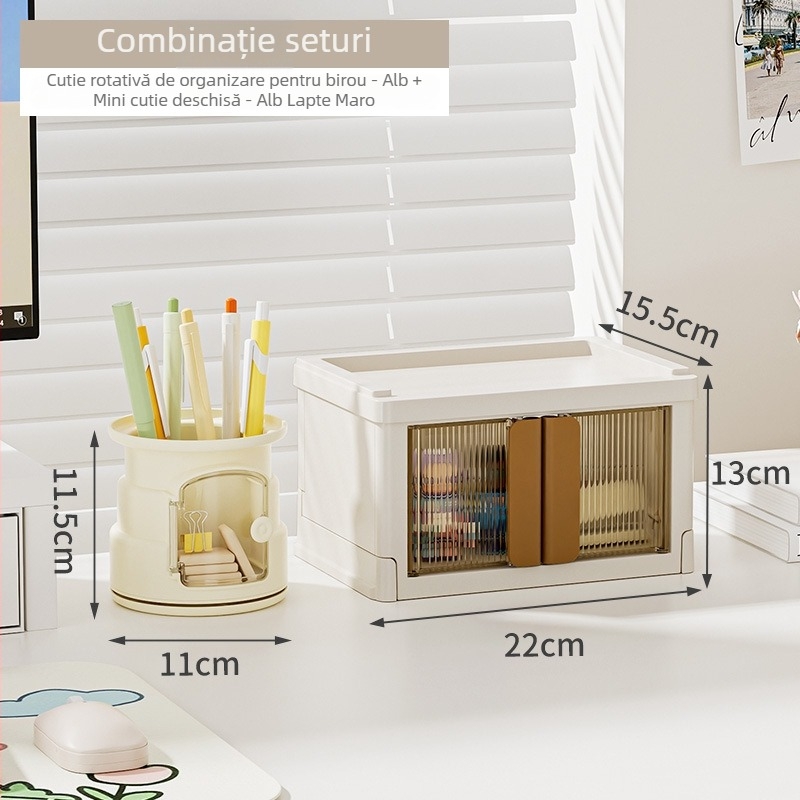 Cutie de depozitare pentru birou – pliabilă, cu capac, stivabilă, protecție împotriva prafului | Model XH-HE075/082; Material: PP+PS+HIPS (100% material nou); Stil: lux ușor