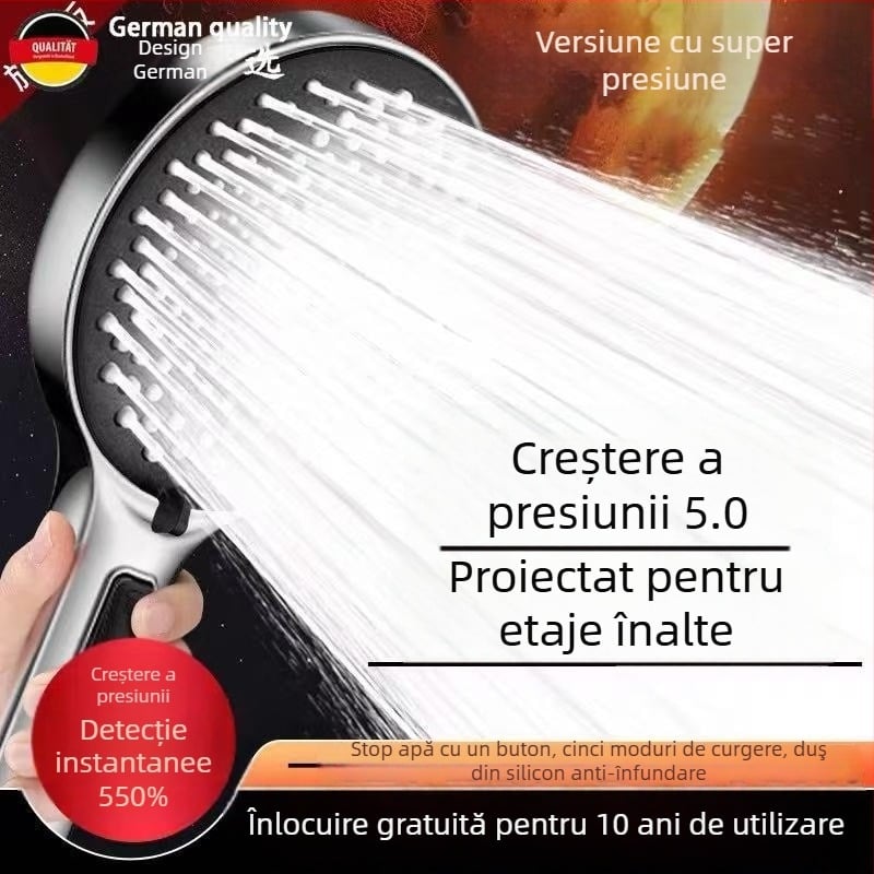 Cap de duș cu jet puternic, ieșire de apă sub presiune, rotund, montat pe perete, din ABS