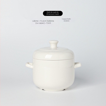 Oală de tocană din porțelan cu capac, mânere duble, personalizabilă cu posibilitatea imprimării logo-ului, suprafață sub glazură, ceramică pentru bucătăria hotelieră