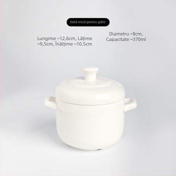 Oală de tocană din porțelan cu capac, mânere duble, personalizabilă cu posibilitatea imprimării logo-ului, suprafață sub glazură, ceramică pentru bucătăria hotelieră