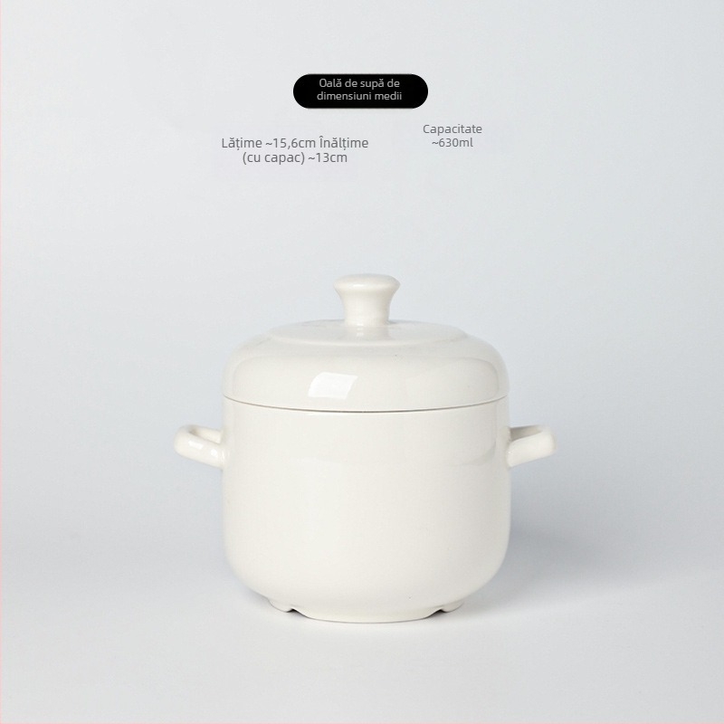 Oală de tocană din porțelan cu capac, mânere duble, personalizabilă cu posibilitatea imprimării logo-ului, suprafață sub glazură, ceramică pentru bucătăria hotelieră