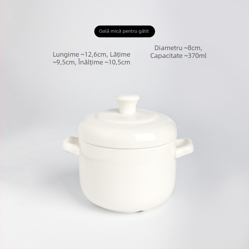 Oală de tocană din porțelan cu capac, mânere duble, personalizabilă cu posibilitatea imprimării logo-ului, suprafață sub glazură, ceramică pentru bucătăria hotelieră