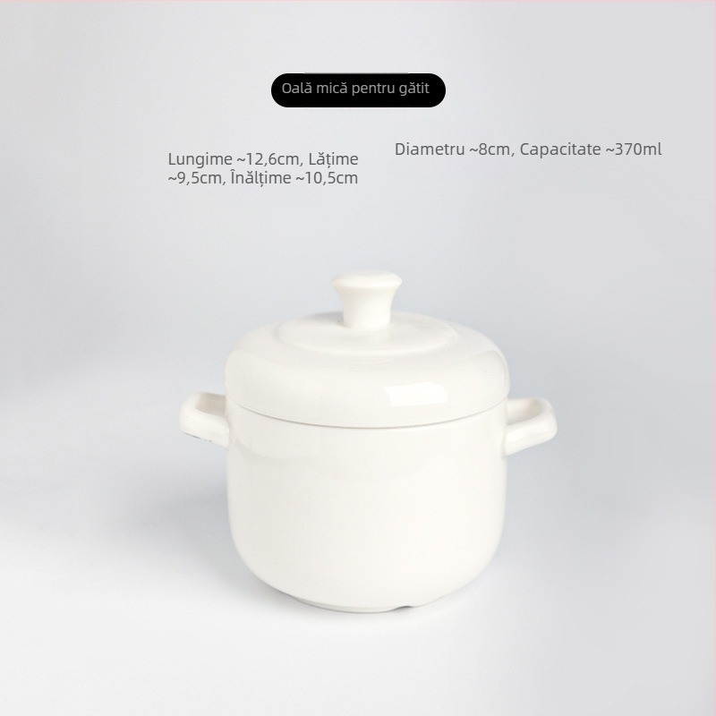 Oală de tocană din porțelan cu capac, mânere duble, personalizabilă cu posibilitatea imprimării logo-ului, suprafață sub glazură, ceramică pentru bucătăria hotelieră