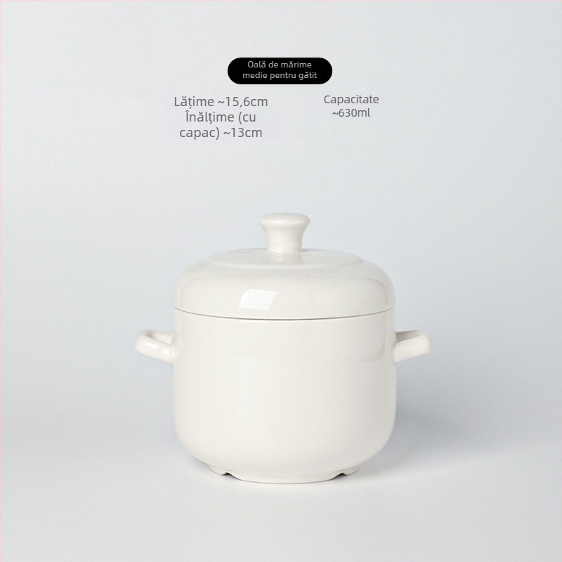 Oală de tocană din porțelan cu capac, mânere duble, personalizabilă cu posibilitatea imprimării logo-ului, suprafață sub glazură, ceramică pentru bucătăria hotelieră