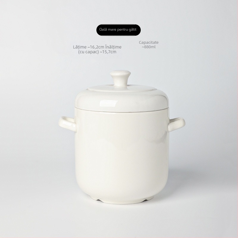 Oală de tocană din porțelan cu capac, mânere duble, personalizabilă cu posibilitatea imprimării logo-ului, suprafață sub glazură, ceramică pentru bucătăria hotelieră