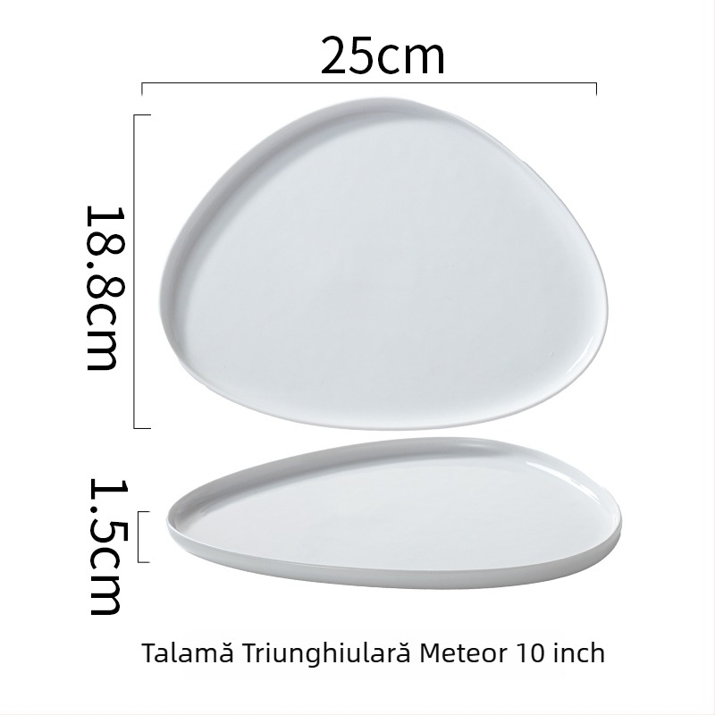 Farfurie triunghiulară din porțelan pentru steak, stil nordic, margine aurie, farfurie ceramică cu formă specială