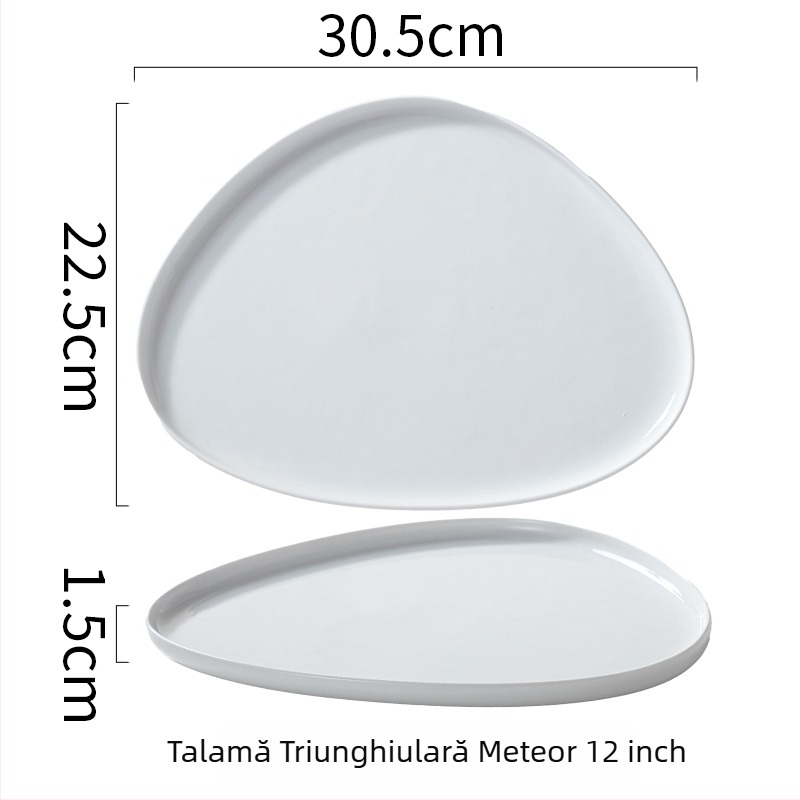 Farfurie triunghiulară din porțelan pentru steak, stil nordic, margine aurie, farfurie ceramică cu formă specială