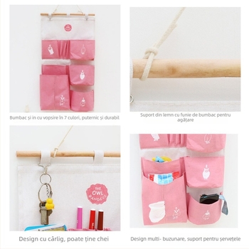 Organizator textil de depozitare, bumbac și in, trei buzunare, montaj pe perete, model SD53558