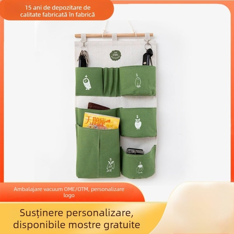 Organizator textil de depozitare, bumbac și in, trei buzunare, montaj pe perete, model SD53558