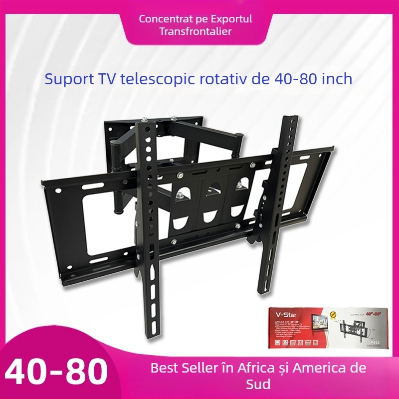Suport de perete pentru TV CP602 – Fier, suport telescopic rotativ, reglaj sus-jos, 5,1 kg, Compatibil cu TV-tabletă