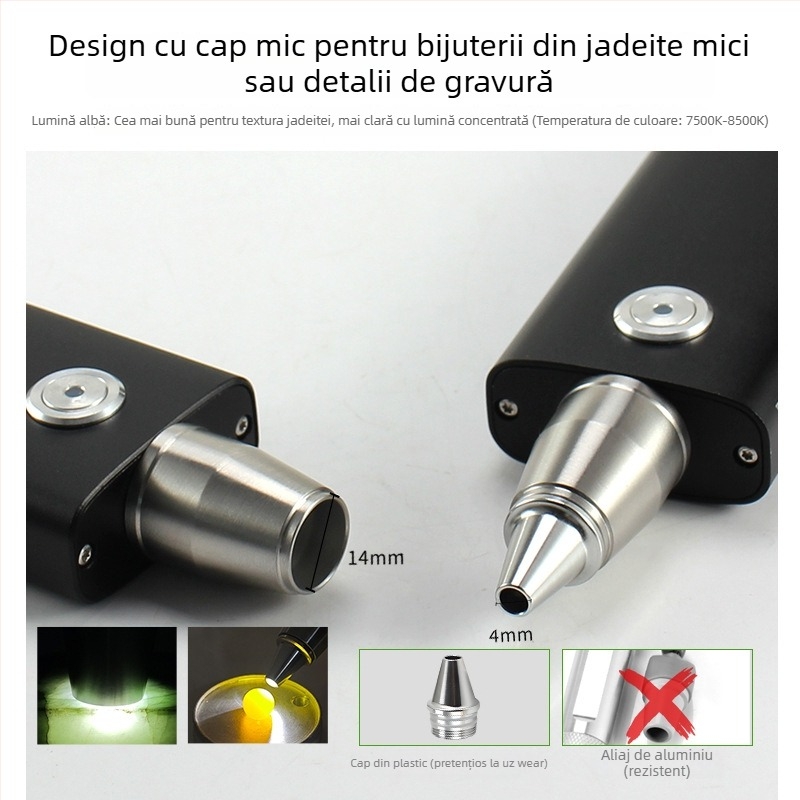 Lanternă pentru identificarea jadului — lanternă LED reîncărcabilă cu manivelă pentru identificarea bijuteriilor și jadului, 5W, 4000mAh, rază ≥500 m, funcție power bank