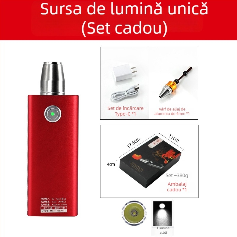 Lanternă pentru identificarea jadului — lanternă LED reîncărcabilă cu manivelă pentru identificarea bijuteriilor și jadului, 5W, 4000mAh, rază ≥500 m, funcție power bank