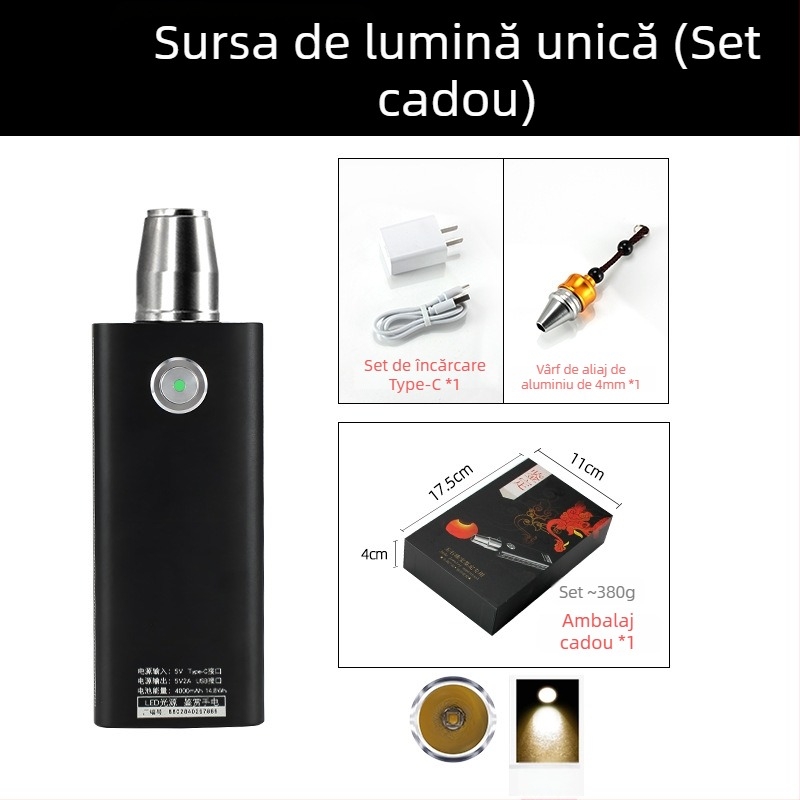 Lanternă pentru identificarea jadului — lanternă LED reîncărcabilă cu manivelă pentru identificarea bijuteriilor și jadului, 5W, 4000mAh, rază ≥500 m, funcție power bank