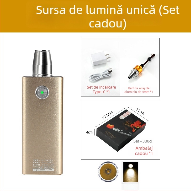 Lanternă pentru identificarea jadului — lanternă LED reîncărcabilă cu manivelă pentru identificarea bijuteriilor și jadului, 5W, 4000mAh, rază ≥500 m, funcție power bank