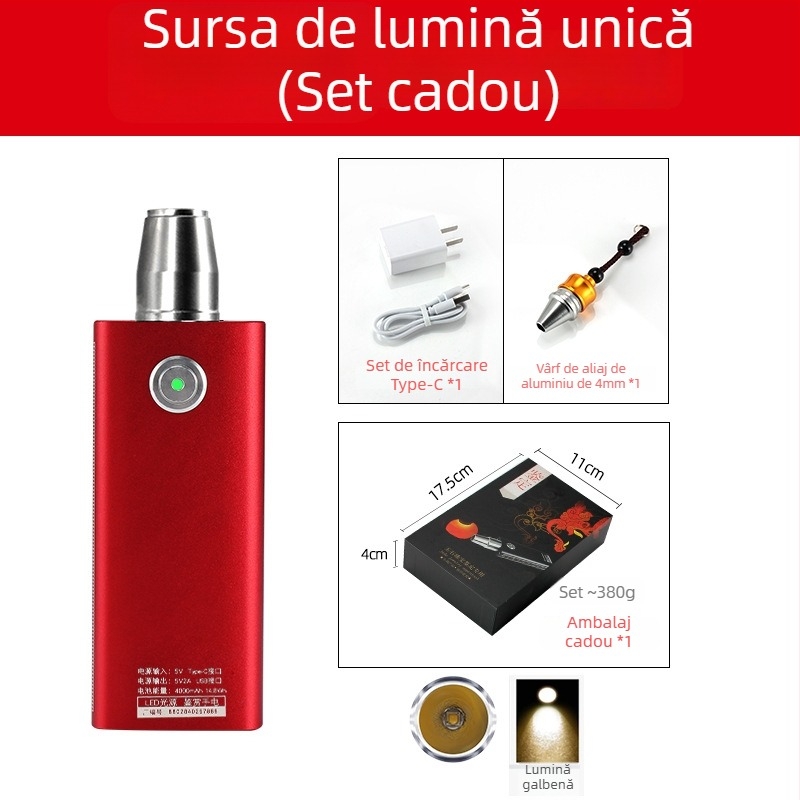 Lanternă pentru identificarea jadului — lanternă LED reîncărcabilă cu manivelă pentru identificarea bijuteriilor și jadului, 5W, 4000mAh, rază ≥500 m, funcție power bank