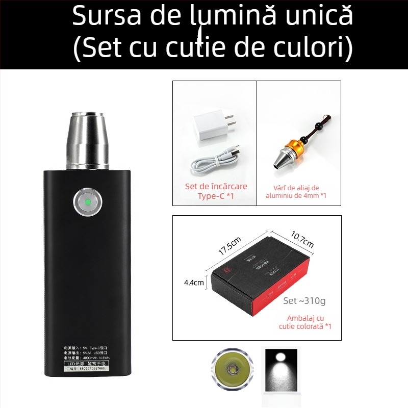 Lanternă pentru identificarea jadului — lanternă LED reîncărcabilă cu manivelă pentru identificarea bijuteriilor și jadului, 5W, 4000mAh, rază ≥500 m, funcție power bank