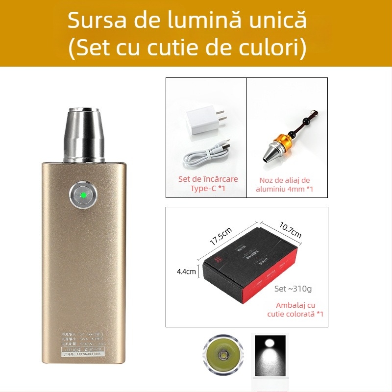 Lanternă pentru identificarea jadului — lanternă LED reîncărcabilă cu manivelă pentru identificarea bijuteriilor și jadului, 5W, 4000mAh, rază ≥500 m, funcție power bank