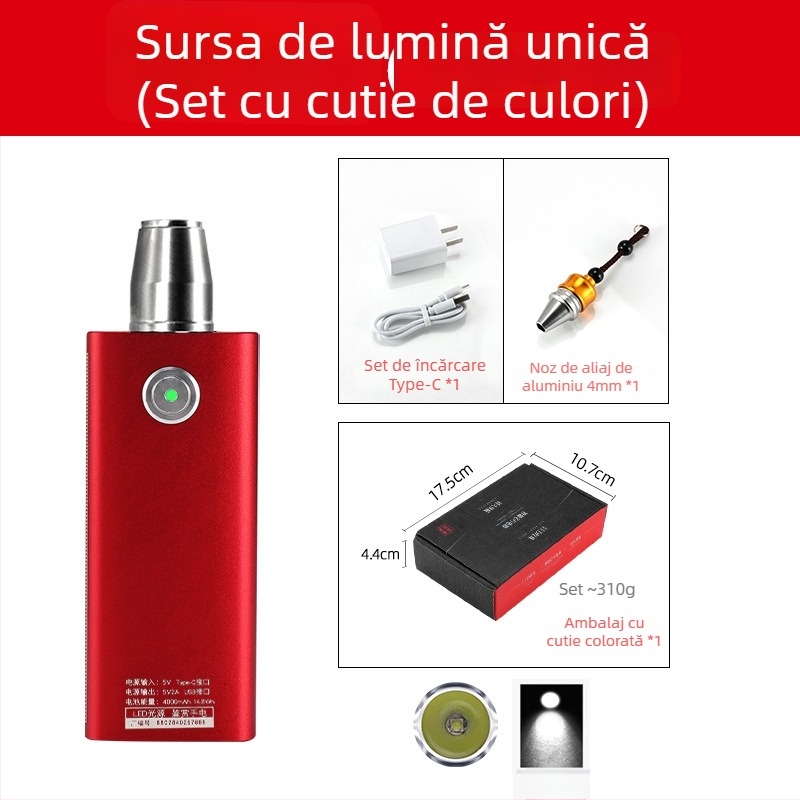 Lanternă pentru identificarea jadului — lanternă LED reîncărcabilă cu manivelă pentru identificarea bijuteriilor și jadului, 5W, 4000mAh, rază ≥500 m, funcție power bank