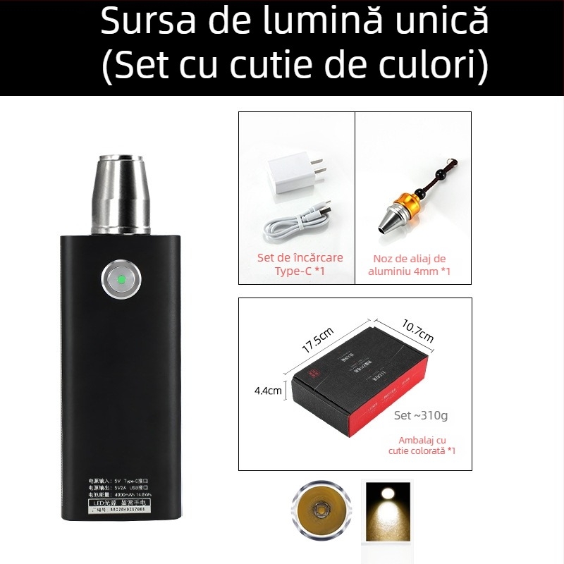 Lanternă pentru identificarea jadului — lanternă LED reîncărcabilă cu manivelă pentru identificarea bijuteriilor și jadului, 5W, 4000mAh, rază ≥500 m, funcție power bank